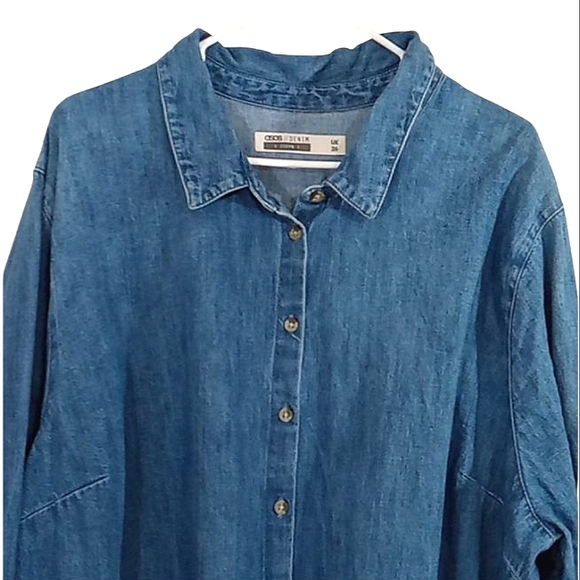 ASOS Curve Denim Dress Blue Button Front Shirdress Long Sleeves - Picture 5 of 9